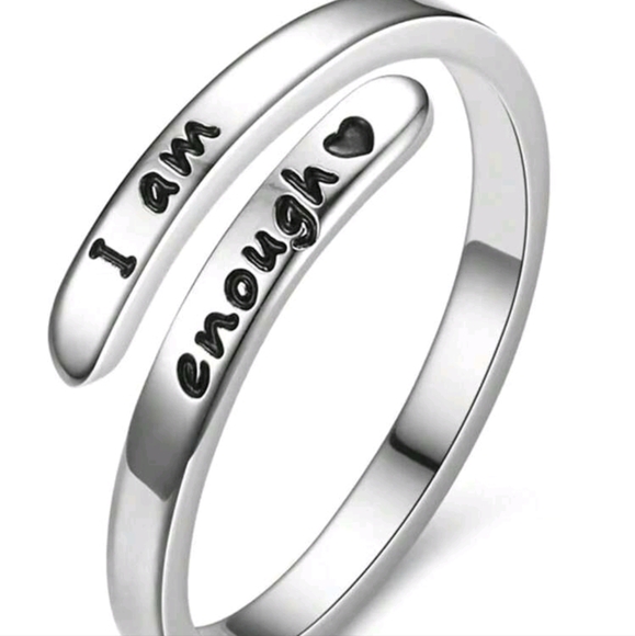 I am Enough ( you are!) Inspirational Logo Adjustable Silver Tone Ring - Picture 2 of 5